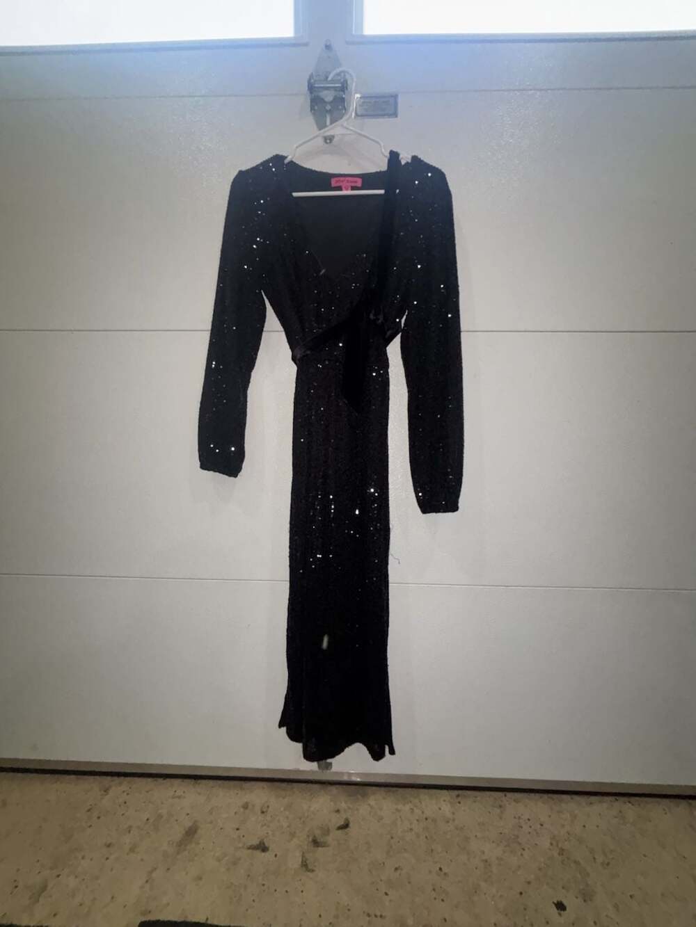 Betsey Johnson Long Sleeve Sequin Wrap Midi Dress